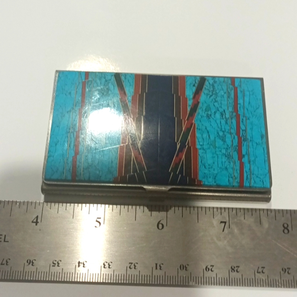 Native Business Card Holder With Turquoise Inlay